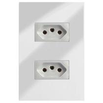 Cj Tomada Dupla 10A 4X2 - Recta Espelhada Prata Gloss