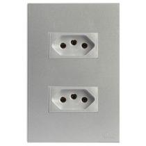 Cj tomada dupla 10a 4x2 recta prata satin fosco