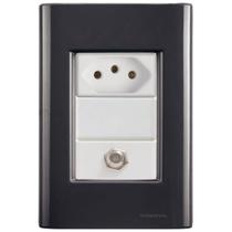 Cj Tomadas 10A e TV SAT Coaxial Giz Grafite Tramontina completo pronto