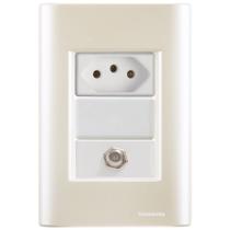 Cj Tomadas 10A e TV SAT Coaxial Giz Pérola Tramontina completo pronto