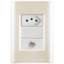 Cj Tomadas 10a E Tv Sat Coaxial Giz Pérola Tramontina Completo Pronto Tramontina