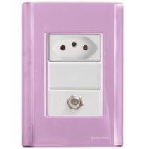 Cj Tomadas 10A e TV SAT Coaxial Giz Rosa Tramontina completo pronto