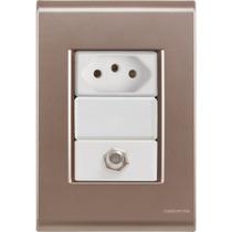 Cj Tomadas 10A e TV SAT Coaxial Liz Ouro Velho Tramontina completo pronto