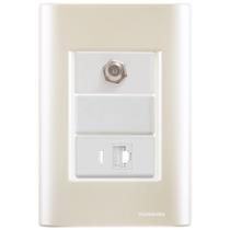 Cj Tomadas RJ45 Ethernet + TV Coaxial Giz Pérola Tramontina completo pronto