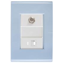 Cj Tomadas RJ45 Ethernet + TV Coaxial Liz Azul Jeans Tramontina completo pronto