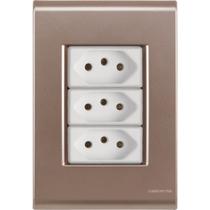 Cj Três Tomadas Tripla 10A Liz Ouro Velho Tramontina completo pronto