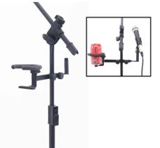 Clamp Duplo p/ Suporte Microfonar Instr. Mão e Apoio de Copo