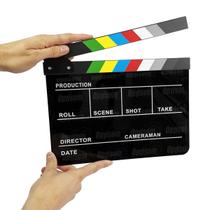 Claquete Cinema Profissional Preta Listras Colorida Greika 30x24,5 Cm