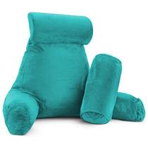 Clara Clark Reading Pillow Adult, Back Pillow for Sitting in Bed - Leitura de espuma de memória triturada e travesseiro de repouso de cama com braços e bolsos - Almofadas de cama para se sentar na cama - Grande, azul-petróleo