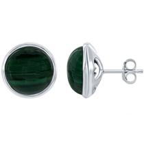 Clássico D-6713 Feminino Sterling Prata Malachite Stud Earrin