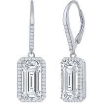 Clássico D-7657 Feminino Esmeralda Corte Branco CZ com Halo Earrin