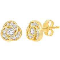 Clássico D-7881-GP Feminino Ouro Banhado Nó de Amor CZ Stud Earr