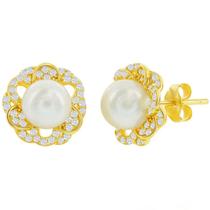 Clássico D-8210 Flor CZ Feminina com 7mm Round FWP Stud Ear