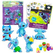 Clássico Disney Disney Stitch Mini Figures 5 Pack - Lilo e Stitch Toy Bundle com 5 Stitch Cake Topper Figures Plus Stitch Stickers, figuras de costura figuras de pontos figuras de pontos, brinquedos de costura