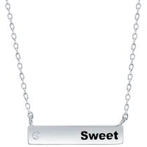 Clássico M-6787 Women's Sterling Bar e CZ Sweet Text Neckla