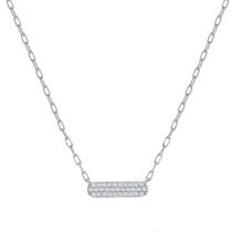 Clássico M-6980 Prata Feminina Pequeno Branco CZ Stone Bar Neckl