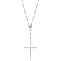 Clássico M-6997 Prata Feminina CZ Cruz Espelho Chain Colar