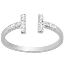 Clássico W-1262-7 Prata Esterlina Feminina CZ Double T Ring, S