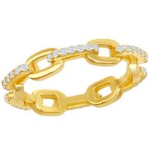 Clássico W-2665-5 Ouro Feminino Tom Branco CZ Paperclip Ring,