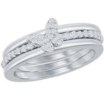 Clássico W-2691-6 Mulheres 3-pc Micro Pave CZ Butterfly Ring,