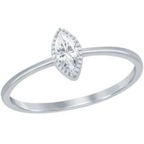Clássico W-2744-5 Feminino Sterling Silver Marquise CZ Ring, S - Classic