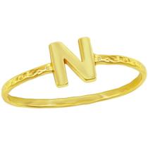 Clássico W-2829-8 Unisex Gold Tone N Anel Martelado Inicial, S