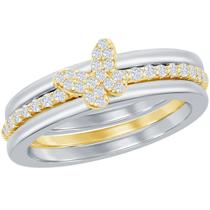Clássico W-2856-8 Feminino Dois Tom Pave CZ Butterfly Ring, Si