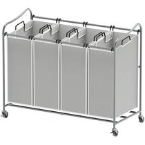 Classificador de roupa suja Rolling Cart Simple Houseware, 4 sacos, prata