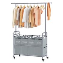 Classificador de roupas Tajsoon com barra suspensa, 4 seções, cinza