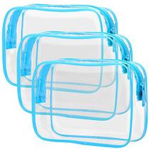 Clear Makeup Bag, Packism Waterproof TSA Approved Toiletry Bag Quart Size Bag, Clear Makeup Bags with Zipper Travel Cosmetic Bag, Carry on Airport Airline Compliant Bag, 3 Pack, Blue