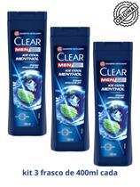 Clear Men Shampoo Anticaspa Ice Cool Menthol 3 Frascos 400ML Clear Men Shampoo Anticaspa Ice Cool Menthol 3 Frascos 400ML