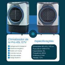 Climatizador De Ar Kala 45L Umidifcador Portátil 4 Funções -