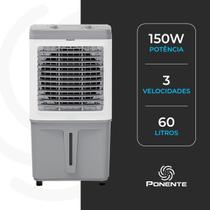 Climatizador de Ar Ponente 60L 150W Portátil com 3 Velocidades Oscilante Econômico Ventila Umidifica Filtra Ar com Rodinhas Baixo Consumo