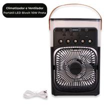 Climatizador e Ventilador de Ar Portátil 10W LED Bivolt Recarregável com Tanque de Água 500ml Preto