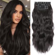 Clip em extensões de cabelo sintéticas LEEONS Long Wavy 4 peças 50 cm