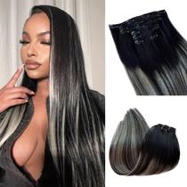 Clip in Hair Extensions Licoville Black/Silver Grey Ombre