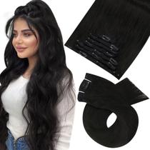 Clip in Hair Extensions Moresoo Black Human Hair 50cm 120g