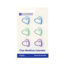 Clip Le Metálico Color Formato Coração com 6 Unidades Clip Le Metálico Color Formato Coração com 6 Unidades