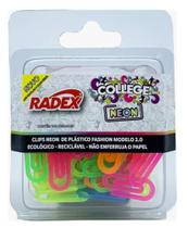 Clipe Colorido Plástico Neon 2 com 100 Unidades - Radex (BLISTER)