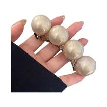 Clipe De Cabelo Feminino De Moda Com Pérola Imitada Em Forma De Bola, Cor Sólida, Acessório De