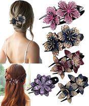 Clipe de cabelo LJC-20 Double Flower Rhinestone x5 para mulheres Clipe de cabelo LJC-20 Double Flower Rhinestone x5 para mulheres