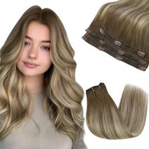 Clipe de cabelo Sunny em extensões de cabelo Clipe de cabelo humano liso em extensões Remy Clip em extensões de cabelo Clipes de extensões de cabelo humano reais em castanho nogueira ombre loiro 3/8/22 20 polegadas