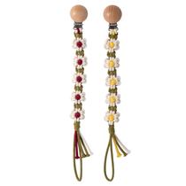 Clipe de chupeta Symbolife Daisy Macrame, suporte de madeira 30cm