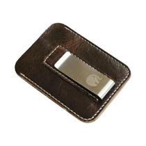 Clipe De Dinheiro Metálico Slim Para Homens, Porta-Cartões De Crédito Em Couro Legítimo, Pequeno