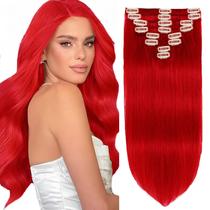 Clipe FZV para extensões de cabelo em vermelho, cabelo humano real, 120 g e 20 polegadas