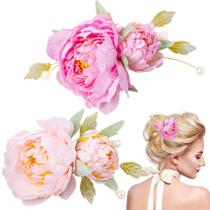 Clipes de cabelo de flores de seda HINZIC, 2 peças para mulheres com broche