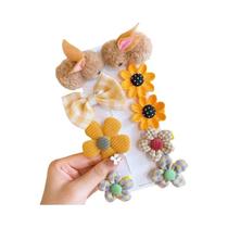 Clipes De Cabelo De Pelúcia Em Forma De Coelho E Flor Para Meninas Pequenas, 9 Peças/Conjunto, Clipes De Cabelo De Pelúcia Em Forma De Coelho E Flor Para Meninas Pequenas, 9 Peças/Conjunto,