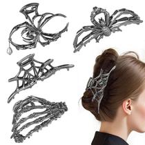 Clipes de cabelo DPWCVM Metal Black Spider Web Skeleton Hand Skull