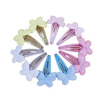 Clipes De Cabelo Em Glitter Com Borboleta Para Meninas, 10 Peças, Grampos De Cabelo Snap BB,