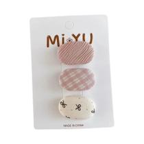 Clipes De Cabelo Em Tecido Floral Xadrez Para Meninas Estilo Coreano Bonito 3 Peças Clipes De Cabelo